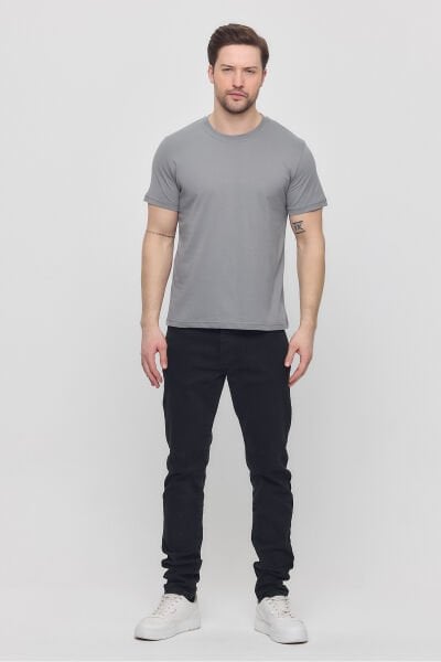 Erkek Gri %100 Pamuk Regular Fit Bisiklet Yaka Basic T-shirt