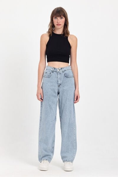 Kadın Vücuda Oturan Crop Halter Yaka Fitilli Esnek Örme Atlet