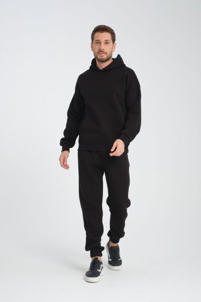 Siyah Kapüşonlu Erkek Eşofman Takımı