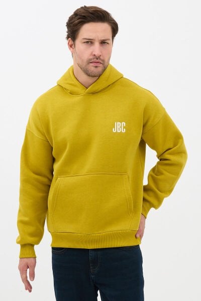 JBC Nakışlı Sarı Oversize Basic Hoodie