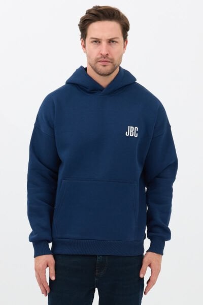 JBC Nakışlı İndigo Oversize Basic Hoodie