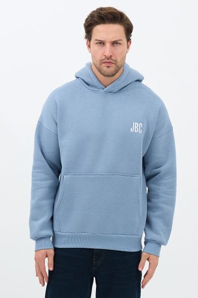 JBC Nakışlı Bebe Mavi Oversize Basic Hoodie